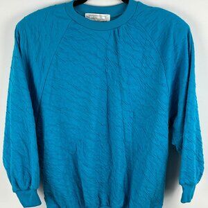 Eaton Sweater Size L Blue Long Raglan Sleeve Crew Neck Padded Shoulder